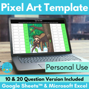 Preview of Pixel Art Mystery Picture Editable Template for Google Sheets & Excel - Sloth