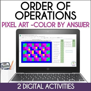 Preview of Order of Operations Color by Number Pixel Art Math Activity in Google Sheets