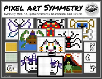 Preview of Pixel Art Symmetry (8 designs): Spatial Awareness, Coordinate Grid, Math, Art