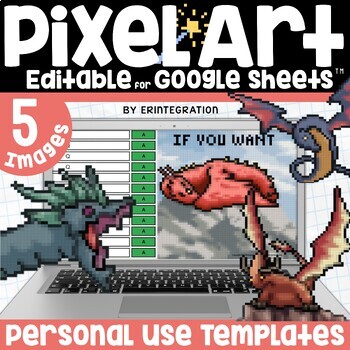 Preview of Pixel Art Template DIY Editable Digital Resources on Google Sheets - Dragons