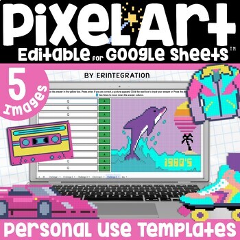 Preview of Pixel Art Template DIY Editable Digital Resources on Google Sheets - Retro 1980s
