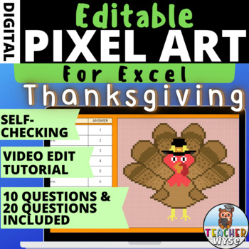 Preview of Pixel Art Thanksgiving Mystery Picture | Editable | Self Checking | For Excel #1