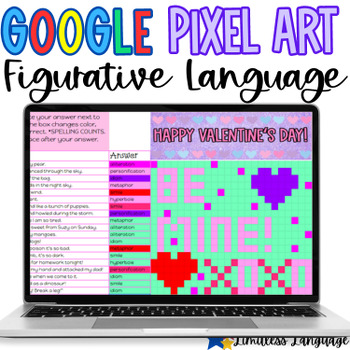 Preview of Pixel Art Valentine's Figurative Language for middle and high school