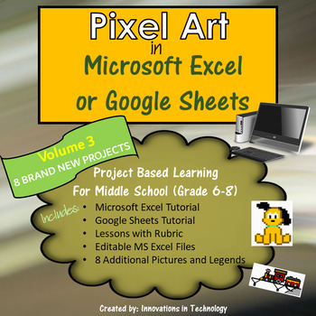 Preview of Pixel Art in Microsoft Excel or Google Sheets - VOLUME 3 | Distance Learning