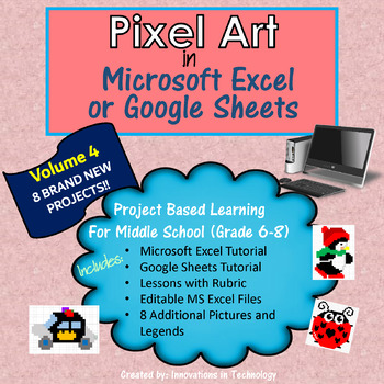 Preview of Pixel Art in Microsoft Excel or Google Sheets - VOLUME 4 | Distance Learning