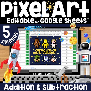 Preview of May the Fourth Space Pixel Art Math Addition & Subtraction on Google Sheets