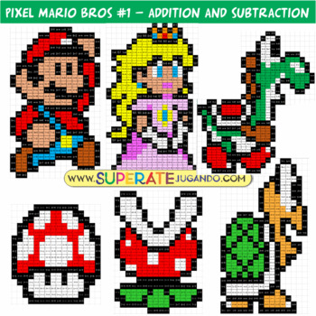 Pixel Mario Bros 1 - Addition and Subtraction - Printable (Excel)