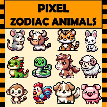 Preview of Pixel Zodiac Animals (8-Bit Chinese Zodiac Clip Art Set)