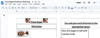 Preview of Pizza Bagel Directions Matching Activity