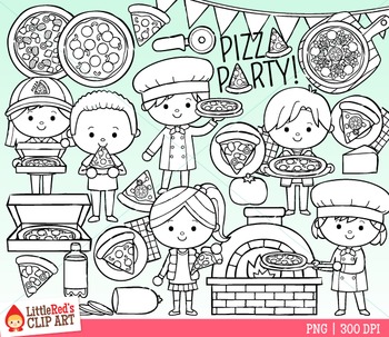 pizza party clipart black and white