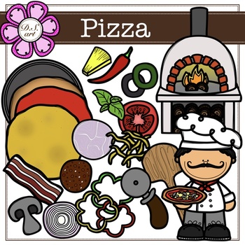 Preview of Pizza Digital Clipart (color and black&white)
