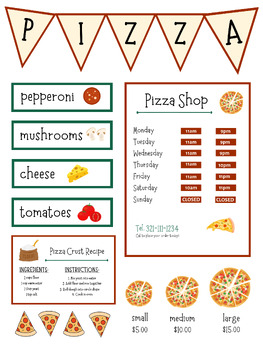 Preview of Pizza Dramatic Play Set Up + Counting Activity Cards
