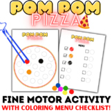 Pizza Fine Motor Pom Pom Activity with Checklist, Chopstic