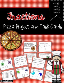 Preview of Pizza Fraction Project and Task Cards 3.NF.A.3