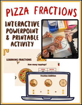 Preview of Pizza Fractions LESSON & ACTIVITY | PPT Digital Resource, Printable Handout