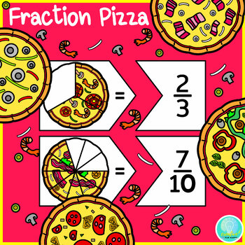 Preview of Pizza Fractions, National Pizza Day, Fraction Pizza Activity, Flash Card Puzzle