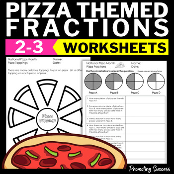 Preview of Pizza Fractions Beginning Introduction to Fractions Worksheet Packet 3rd Grade