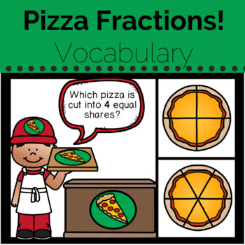 Preview of Pizza Fractions Vocabulary Boom Card