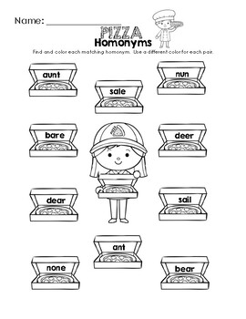 Pizza Homonyms Worksheet