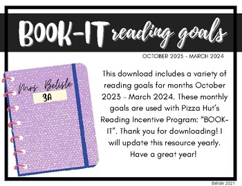 Preview of Pizza Hut Book-It Monthly Reading Goals