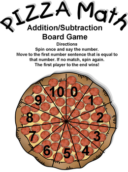 pizza math addition subtraction board game tpt