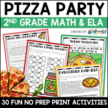 Preview of Pizza Math and Reading No Prep Print Worksheets Activities October Pizza Month