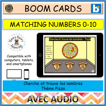 Preview of FRENCH MATCHING NUMBERS TO 10 PIZZA | Boom Cards | Nombres 0-10 Alimentation