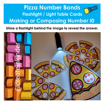 Preview of Pizza Number Bonds Flashlight Light Table Cards Making Composing Numbers to 10