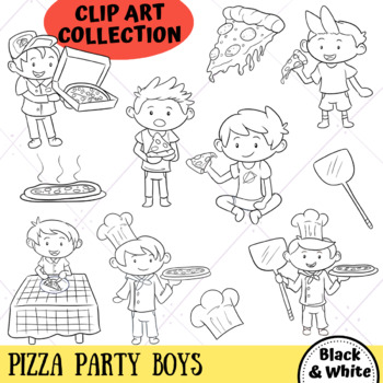 pizza party clipart black and white