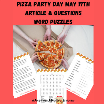 Preview of Pizza Party Day Informational Article, Comprehension Questions, & Word Puzzles