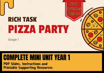 Preview of Pizza Party Integrated Math Rich Task - Time, Fractions, Forming Groups- Year 1
