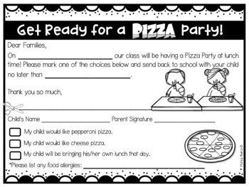 Preview of Pizza Party Note Home/Permission Slip