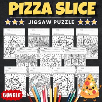 Preview of Pizza Slice Jigsaw Puzzle Template - National Pizza Day Games Activities BUNDLE
