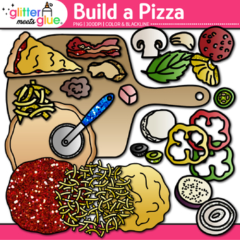 Preview of Pizza & Toppings Clipart: Slice Whole Pie Clip Art Transparent PNG Black & White