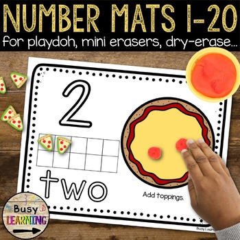 Preview of Pizza Toppings Playdoh Mats for Math Numbers 1-20 Playdough Mat Activity