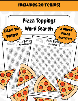 Preview of Pizza Toppings Word Search