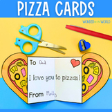 Pizza Valentine's Day heart shaped cards to color and write