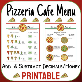 Preview of Pizzeria Cafe Menu | Adding & Subtracting Decimals/Money PRINTABLE