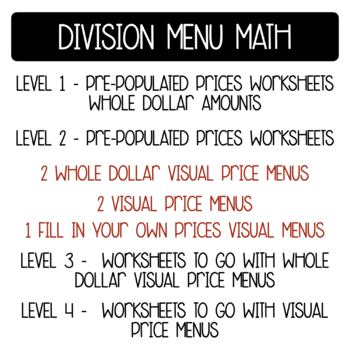 pizzeria menu math division worksheets by adulting made easy aka spedadulting