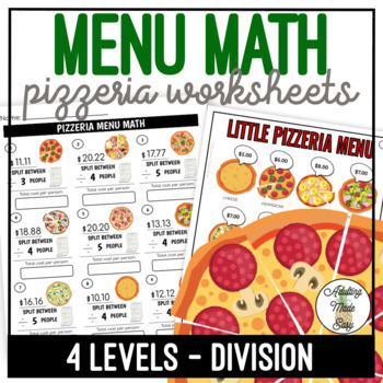 Preview of Pizzeria Menu Math Division Worksheets