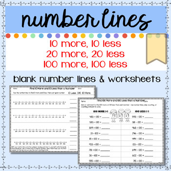 Preview of Place Value | 10 more/less; 20 more/less; 100 more/less | number line worksheets