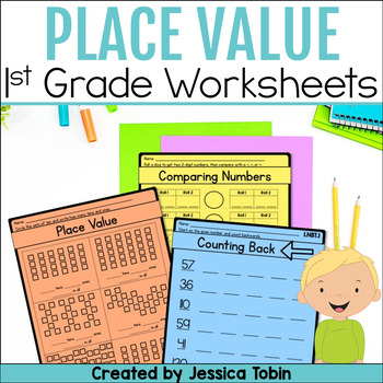 Preview of Place Value Worksheets 1st Grade Math Review, Tens and Ones, Comparing Numbers