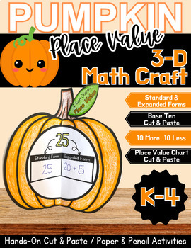 Preview of Place Value | 3-D Pumpkin Math Craft | Number Sense Math Craft | Math Craft K-4