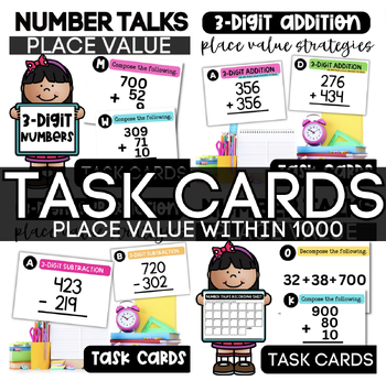 Preview of Place Value | 3-Digit Addition and Subtraction Math Task Cards