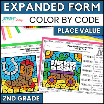 Preview of Place Value 3 Digit Expanded Form Color by Code Math Worksheets