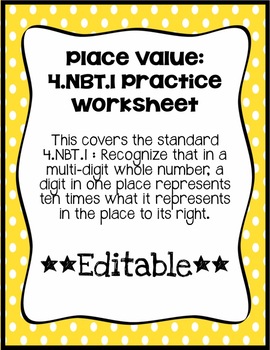 Preview of Place Value: 4.NBT.1 Practice Worksheet *EDITABLE*