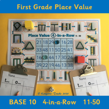 Preview of MAB Block 4 in a Row Game (11-50) – 1st Grade Place Value/Base 10