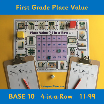 Preview of MAB Block 4 in a Row Game (11-99) – 1st Grade Place Value/Base 10