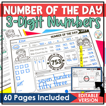 Preview of Number of the Day Place Value Activities | 3-digit Number of the Day Worksheets