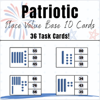 Preview of Place Value Activities Tens & Ones 2 Digit Task Cards Base 10 Blocks Patriotic